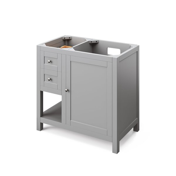 Jeffrey Alexander 36" Grey Astoria Vanity, right offset, White Carrara Marble Vanity Top, undermount rectangle bowl VKITAST36GRWCR